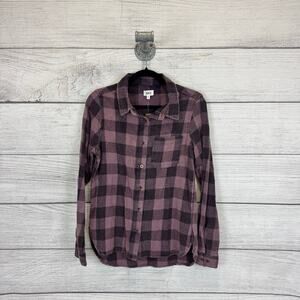 BKE Women's Washed Plum Button Up Plaid Flannel Top Size Small